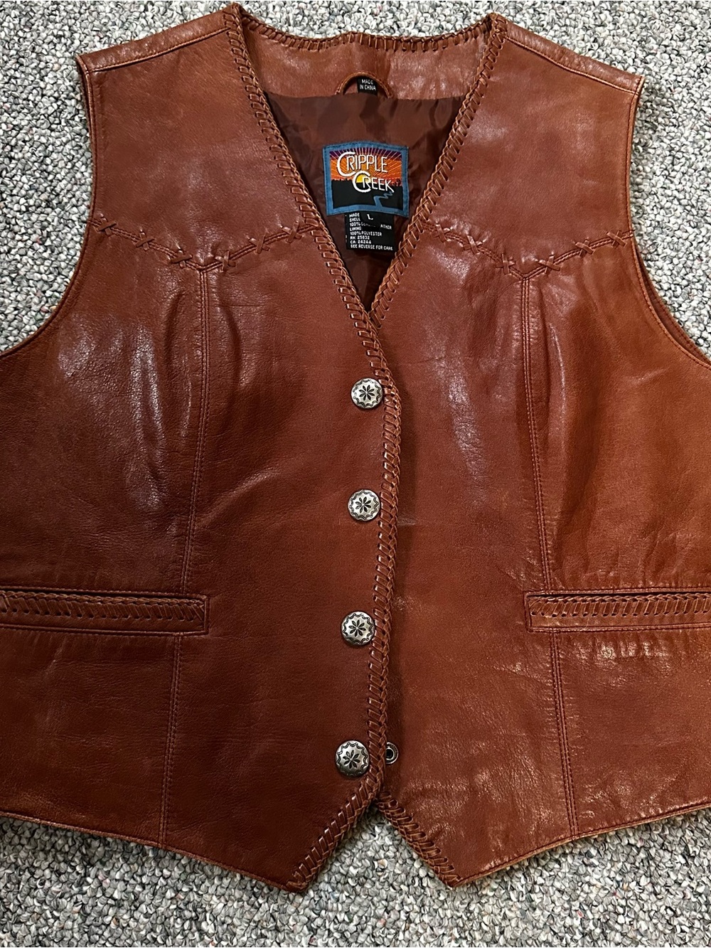 Cripple Creek Women's Brown Leather Vest with Concho Buttons